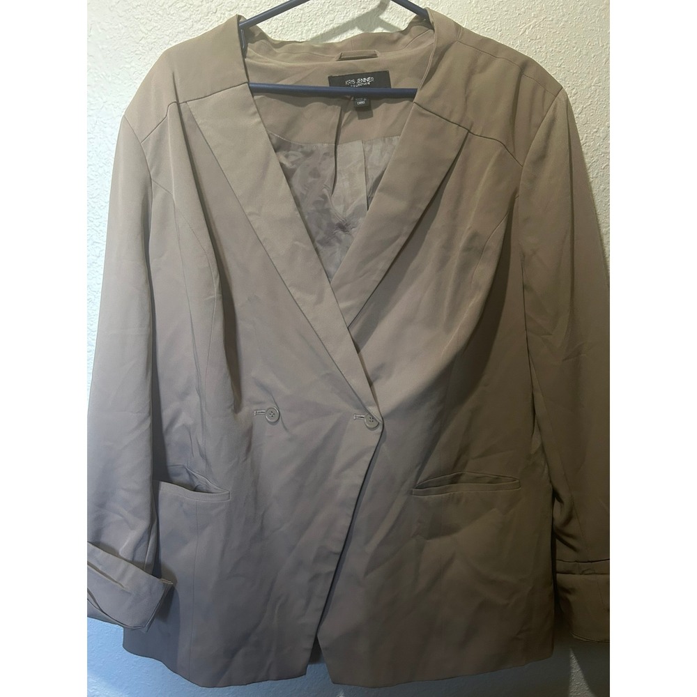 Kris Jenner Kollection Tan Khaki Double Breasted Blazer Jacket XL Stretch